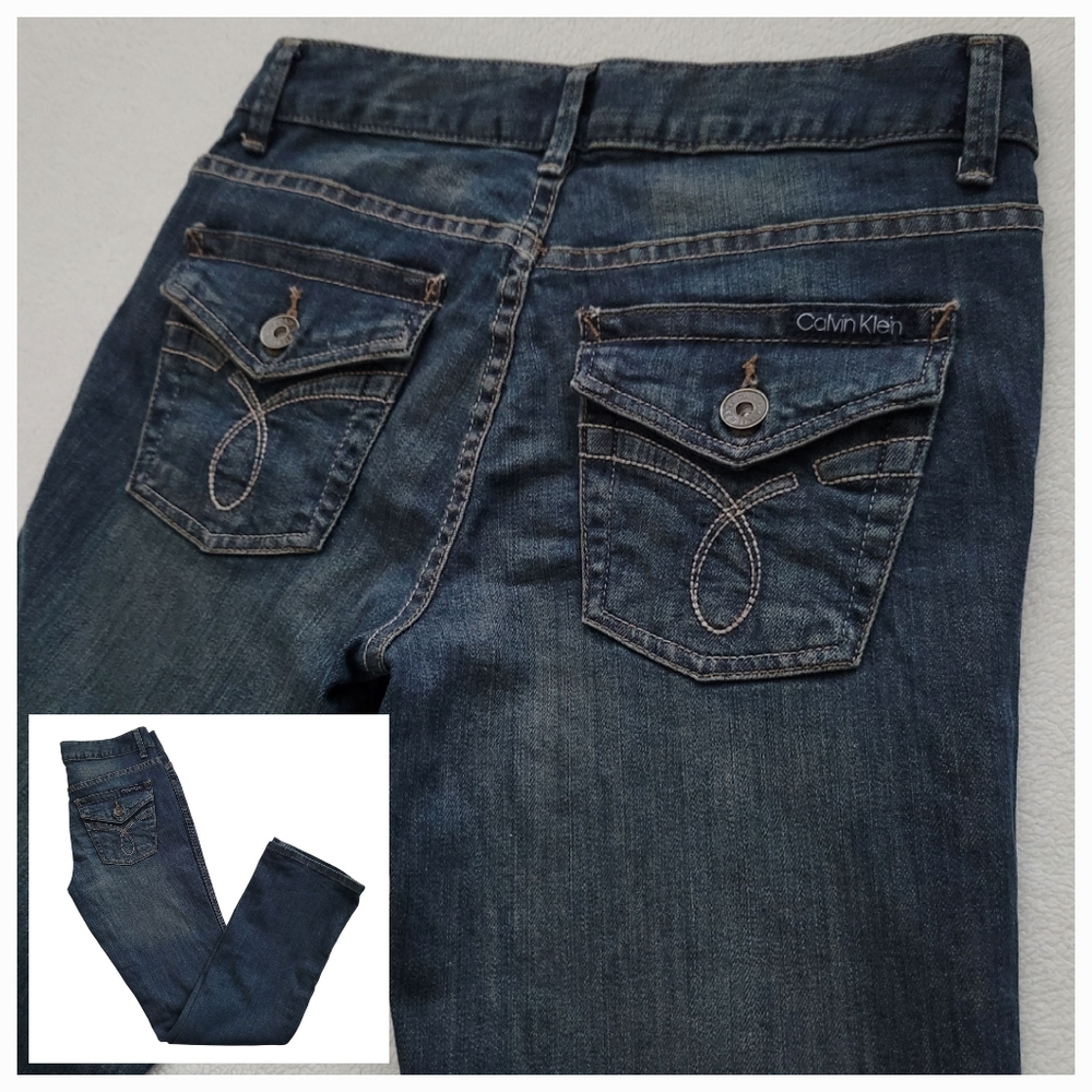 CK Lean Boot 98% Cotton 2% Elastane Faded Dark Wash Pockets RN36009 NEW